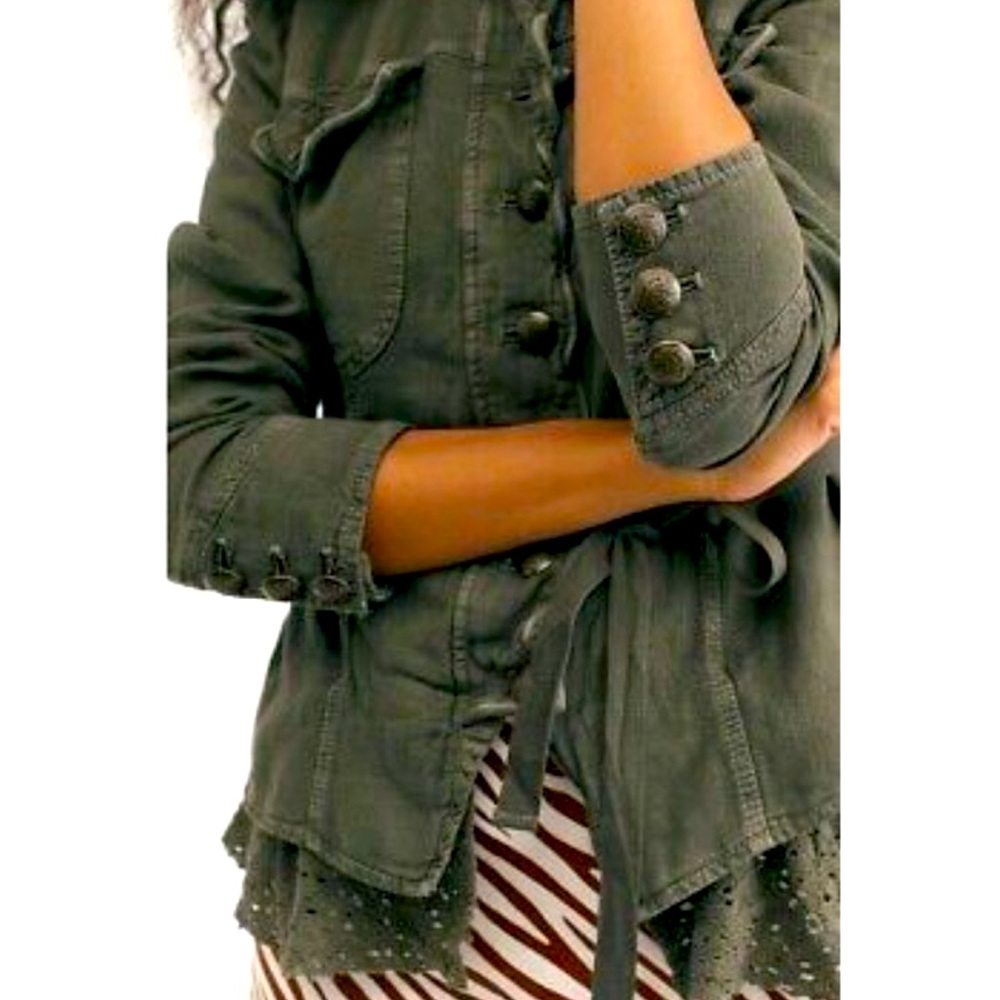 COPY - Free People Military Emilia Lace Trim Jacket/Top Olive Green MEDIUM